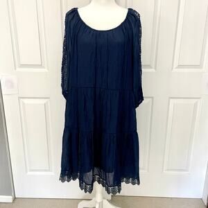 Indigo Rose Dress Off the Shoulder Size 1X Navy Lace Trim